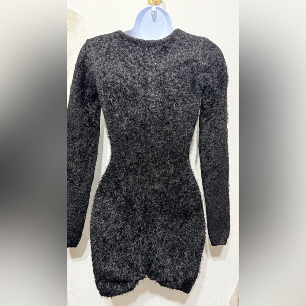 Hera Collection Black Fuzzy Knit Henley Romper Long Sleeve Bodycon Small - Picture 4 of 12